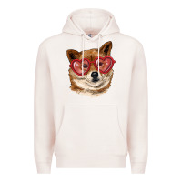Pale Pink shiba inu with love glasses Premium Hoodie - RanaPortraitStore