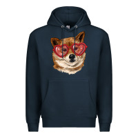 Navy shiba inu with love glasses Premium Hoodie - RanaPortraitStore