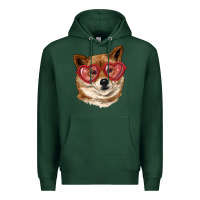 Sports Green shiba inu with love glasses Premium Hoodie - RanaPortraitStore