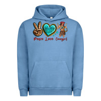 Pigment Pebble Blue peace love cowgirl Urban Hoodie - texasbilliewilder