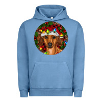 Pigment Pebble Blue Christmas Dachshund Urban Hoodie - RanaPortraitStore