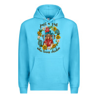 Ocean Blue just a girl who loves chicken with sunflowers and gemstone Premium Hoodie - texasbilliewilder