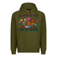 Army Green they whispered to her you can't withstand the stor Premium Hoodie - Zillion Design Studio