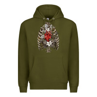 Army Green Skeleton Rib Cage Heart Premium Hoodie - RanaPortraitStore