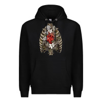 Black Skeleton Rib Cage Heart Premium Hoodie - RanaPortraitStore