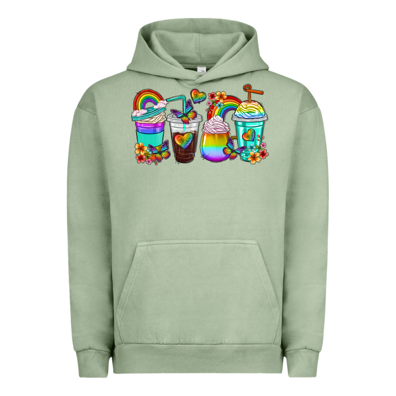 Rainbow Coffee Cups Urban Hoodie by texasbilliewilder | Teevron