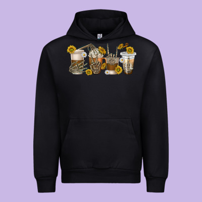 Urban Hoodie skeleton hands coffee cups