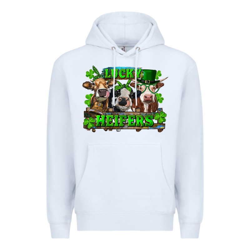 St Patricks Day Lucky Heifers Premium Hoodie by RanaPortraitStore | Teevron