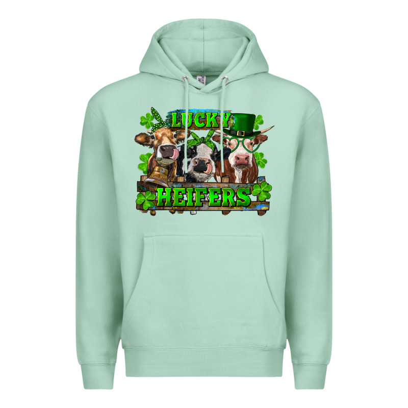 St Patricks Day Lucky Heifers Premium Hoodie by RanaPortraitStore | Teevron