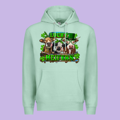 St Patricks Day Lucky Heifers Premium Hoodie Designed By Ranaportraitstore
