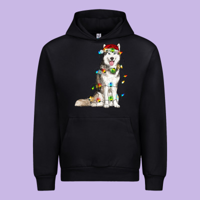 Husky Christmas Lights Urban Hoodie Designed By Ranaportraitstore