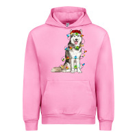Fuchsia Pink Husky Christmas Lights Urban Hoodie - RanaPortraitStore