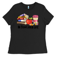 Black teacher life with books  pen and coffee Ladies Tee - Artiststas