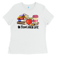 White teacher life with books  pen and coffee Ladies Tee - Artiststas