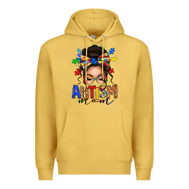 Autism Mom Afro Messy Bun (1) Premium Hoodie by texasbilliewilder | Teevron