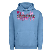 Pigment Pebble Blue It's Christmas Y'all Season Pink Christmas Urban Hoodie - RanaPortraitStore