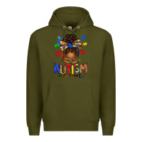 Army Green autism mom afro messy bun Premium Hoodie - texasbilliewilder