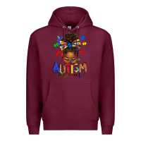 Burgundy autism mom afro messy bun Premium Hoodie - texasbilliewilder
