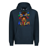 Navy autism mom afro messy bun Premium Hoodie - texasbilliewilder