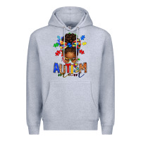 Heather Grey autism mom afro messy bun Premium Hoodie - texasbilliewilder