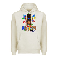 Oatmeal Heather autism mom afro messy bun Premium Hoodie - texasbilliewilder