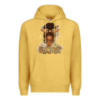 Antique Gold believe praying afro messy bun Premium Hoodie - texasbilliewilder