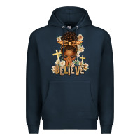 Navy believe praying afro messy bun Premium Hoodie - texasbilliewilder