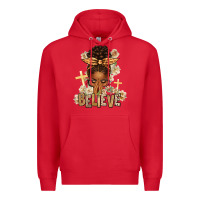 Red believe praying afro messy bun Premium Hoodie - texasbilliewilder