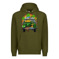 Army Green St Patrick's Day Truck With Pot Of Gold Horseshoe And Rainbow Premium Hoodie - RanaPortraitStore
