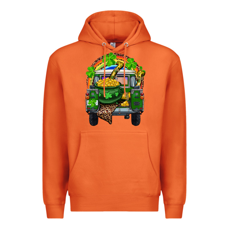 St Patrick's Day Truck With Pot Of Gold Horseshoe And Rainbow Premium Hoodie by RanaPortraitStore | Teevron