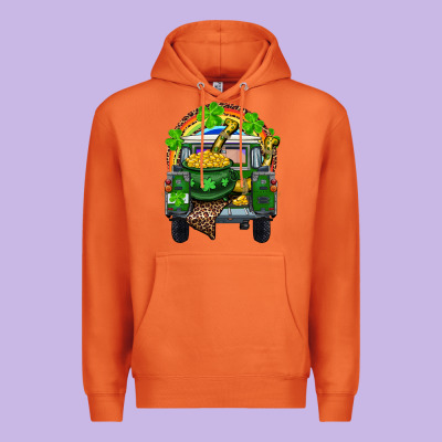 St Patrick's Day Truck With Pot Of Gold Horseshoe And Rainbow Premium Hoodie Designed By Ranaportraitstore