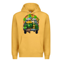 Mustard St Patrick's Day Truck With Pot Of Gold Horseshoe And Rainbow Premium Hoodie - RanaPortraitStore