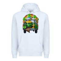 White St Patrick's Day Truck With Pot Of Gold Horseshoe And Rainbow Premium Hoodie - RanaPortraitStore
