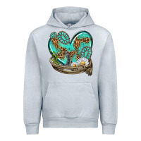 Heather Grey turquoise western heart with horseshoe Urban Hoodie - texasbilliewilder