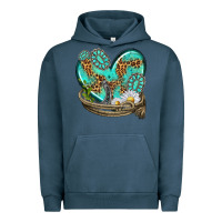 Pigment Midnight Navy turquoise western heart with horseshoe Urban Hoodie - texasbilliewilder