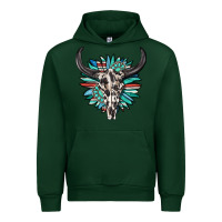 Forest Green western bull skull with sunflower and gemstone Urban Hoodie - texasbilliewilder