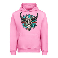 Fuchsia Pink western bull skull with sunflower and gemstone Urban Hoodie - texasbilliewilder