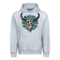 Heather Grey western bull skull with sunflower and gemstone Urban Hoodie - texasbilliewilder