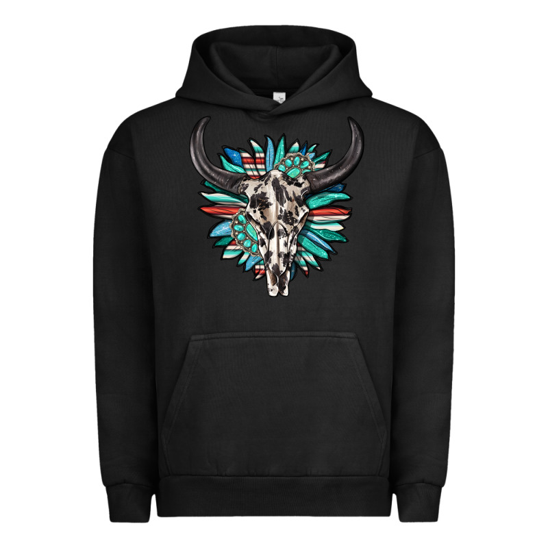 Western Bull Skull With Sunflower And Gemstone Urban Hoodie by texasbilliewilder | Teevron