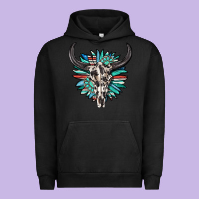 Urban Hoodie western bull skull with sunflower and gemstone