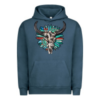 Pigment Midnight Navy western bull skull with sunflower and gemstone Urban Hoodie - texasbilliewilder