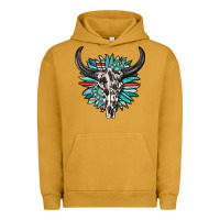 Pigment Peanut Butter western bull skull with sunflower and gemstone Urban Hoodie - texasbilliewilder