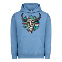 Pigment Pebble Blue western bull skull with sunflower and gemstone Urban Hoodie - texasbilliewilder