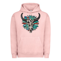 Pigment Salmon western bull skull with sunflower and gemstone Urban Hoodie - texasbilliewilder