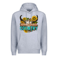 Heather Grey born and raised country tbw Premium Hoodie - texasbilliewilder