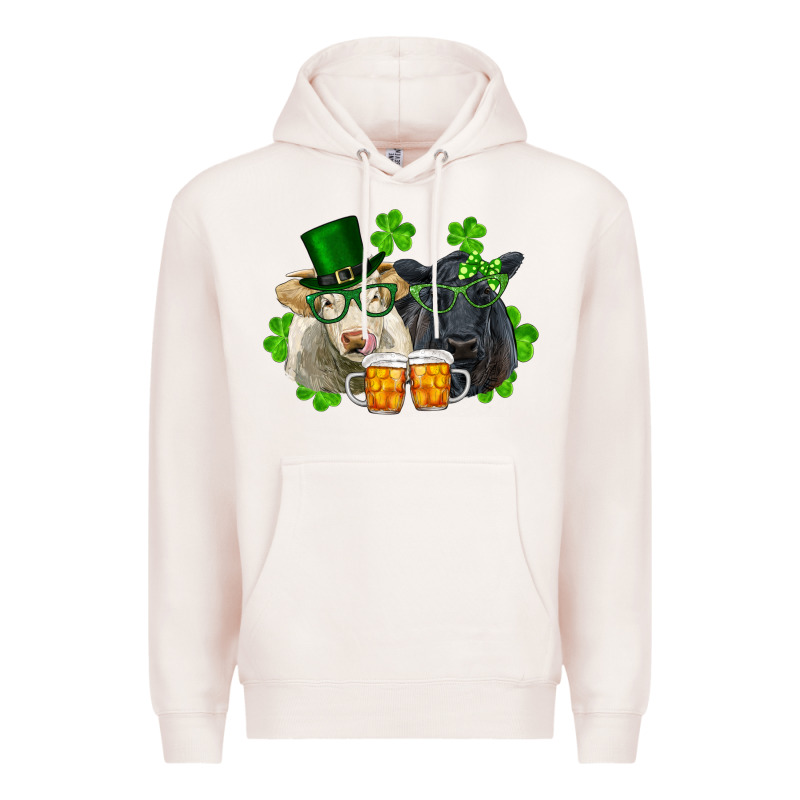 St. Patrick's Day Charolais And Black Angus Cows Premium Hoodie by RanaPortraitStore | Teevron