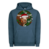 Pigment Midnight Navy Longhorn Cow Christmas Urban Hoodie - RanaPortraitStore