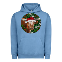 Pigment Pebble Blue Longhorn Cow Christmas Urban Hoodie - RanaPortraitStore