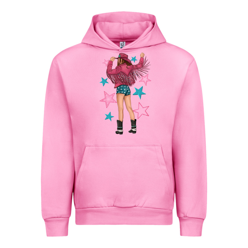 Western Pink With Stars And Cowgirl Urban Hoodie by texasbilliewilder | Teevron