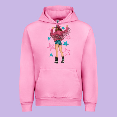 Urban Hoodie western pink with stars and cowgirl